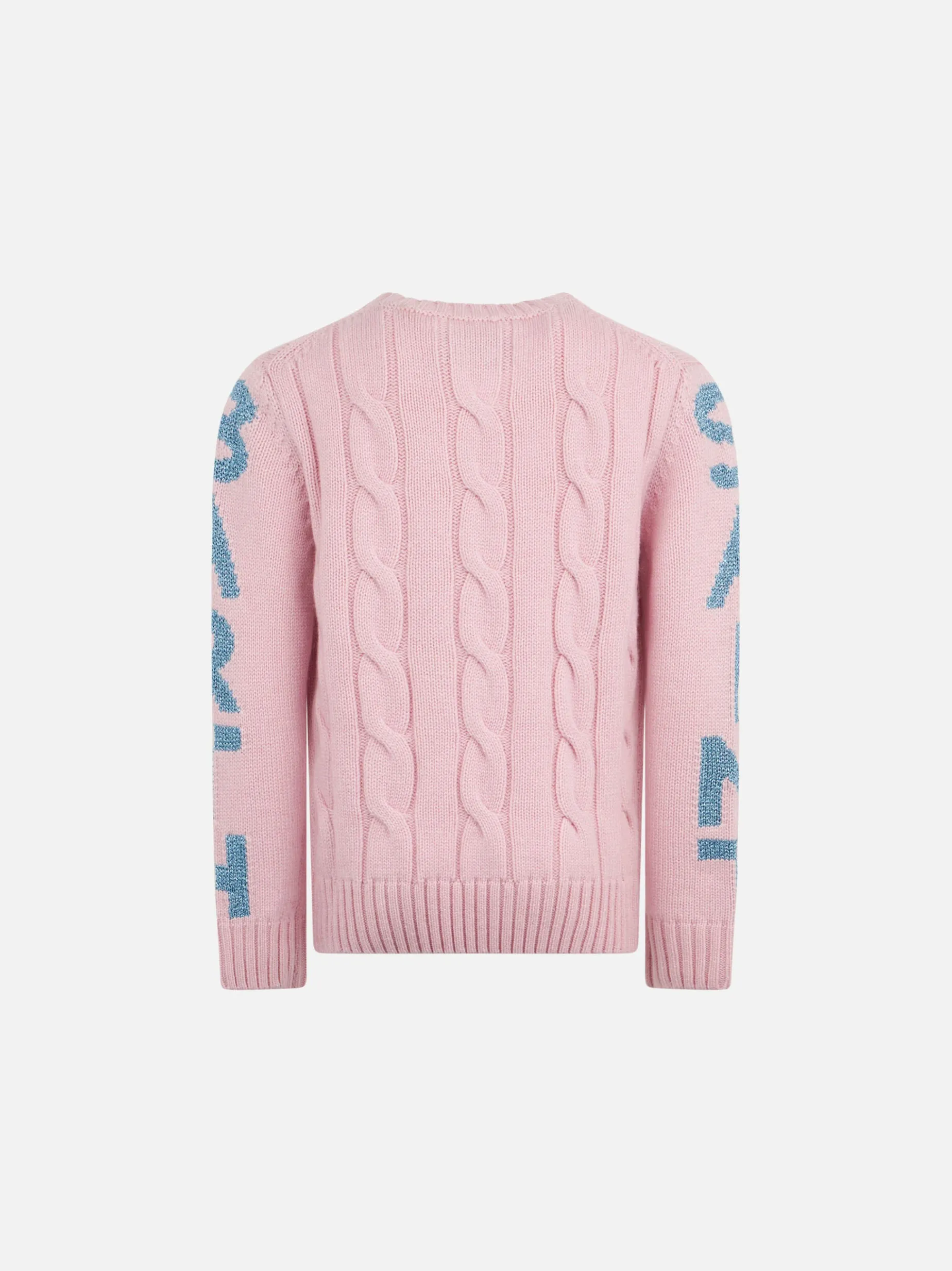 Geflochtener Mädchenpullover mit Rundhalsausschnitt und Saint-Barth-Lurex-Print