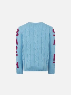 Geflochtener Mädchenpullover mit Rundhalsausschnitt und Saint-Barth-Lurex-Print