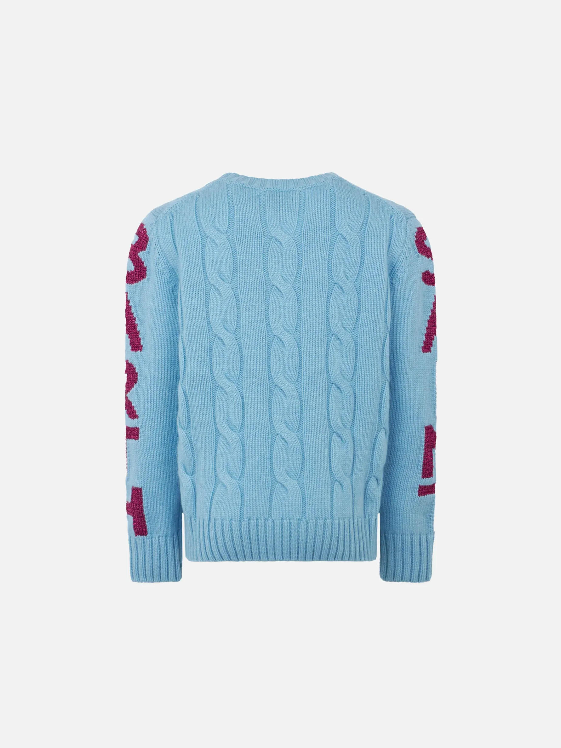 Geflochtener Mädchenpullover mit Rundhalsausschnitt und Saint-Barth-Lurex-Print
