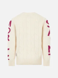 Geflochtener Mädchenpullover mit Rundhalsausschnitt und Saint-Moritz-Lurex-Print