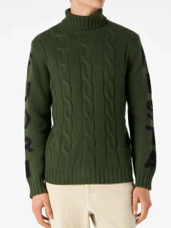 Geflochtener Rollkragenpullover für Herren mit Fuori Pista-Print