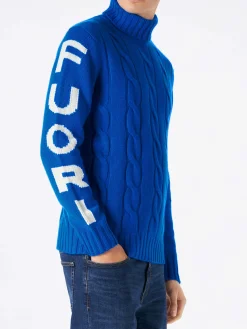Geflochtener Rollkragenpullover für Herren mit Fuori Pista-Print