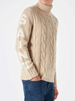 Geflochtener Rollkragenpullover für Herren mit Saint Barth-Aufdruck