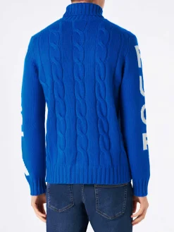 Geflochtener Rollkragenpullover für Herren mit Fuori Pista-Print