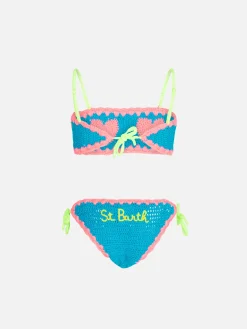 Gehäkelter Bandeau-Bikini für Mädchen mit Herzen