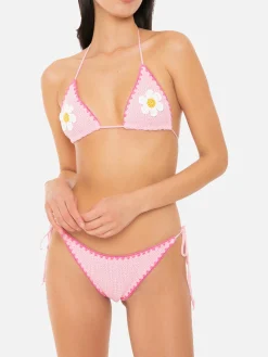 Gehäkelter Damen-Triangel-Bikini mit Gänseblümchen-Aufnäher