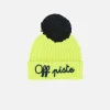 Gelbe Fluo-Mütze aus Kaschmir-Mix mit Off-Piste-Stickerei