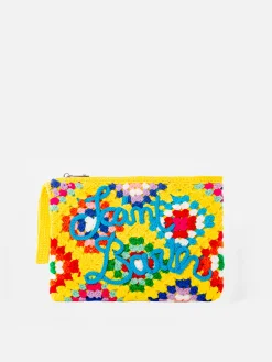 Gelbe Parisienne-Häkelclutch mit Saint-Barth-Stickerei