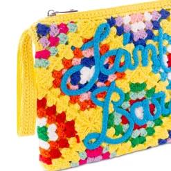 Gelbe Parisienne-Häkelclutch mit Saint-Barth-Stickerei