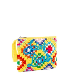 Gelbe Parisienne-Häkelclutch mit Saint-Barth-Stickerei