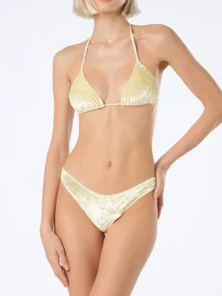 Gelber Damen-Triangel-Bikini aus Chenille, Leah Naomi