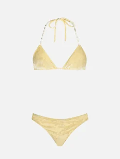 Gelber Damen-Triangel-Bikini aus Chenille, Leah Naomi