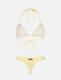 Gelber Damen-Triangel-Bikini aus Chenille, Leah Naomi