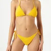 Gelber Frottee-Triangel-Bikini für Damen mit Anhängern