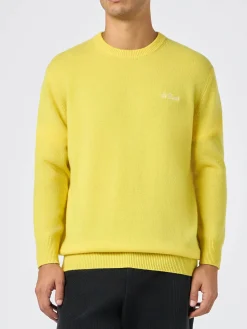 Gelber Herrenpullover mit Rundhalsausschnitt und St. Barth-Stickerei