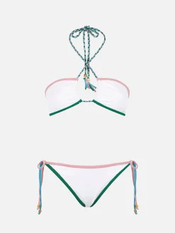 Gerippter Bandeau-Bikini mit Lurexrändern