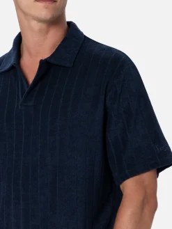 Geripptes blaues Frottee-Poloshirt für Herren Jeremy