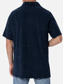 Geripptes blaues Frottee-Poloshirt für Herren Jeremy