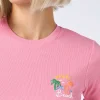 Geripptes Damen-T-Shirt mit Après Beach-Stickerei
