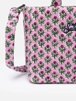 Gesteppte Soft Tote Mid Bag mit rosa Blumenmuster