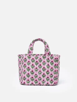 Gesteppte Soft Tote Mini-Tasche mit rosa Blumenmuster