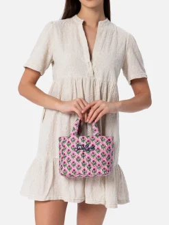 Gesteppte Soft Tote Mini-Tasche mit rosa Blumenmuster