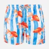 Gestreifte Badeshorts für Jungen mit goldenem Fischaufdruck