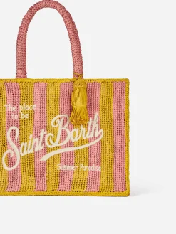 Gestreifte Colette Raffia-Handtasche