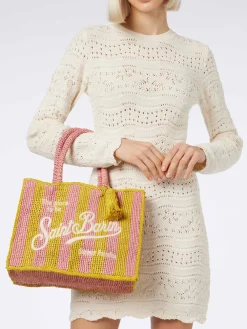 Gestreifte Colette Raffia-Handtasche