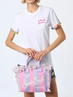Gestreifte Colette-Handtasche aus Baumwollcanvas