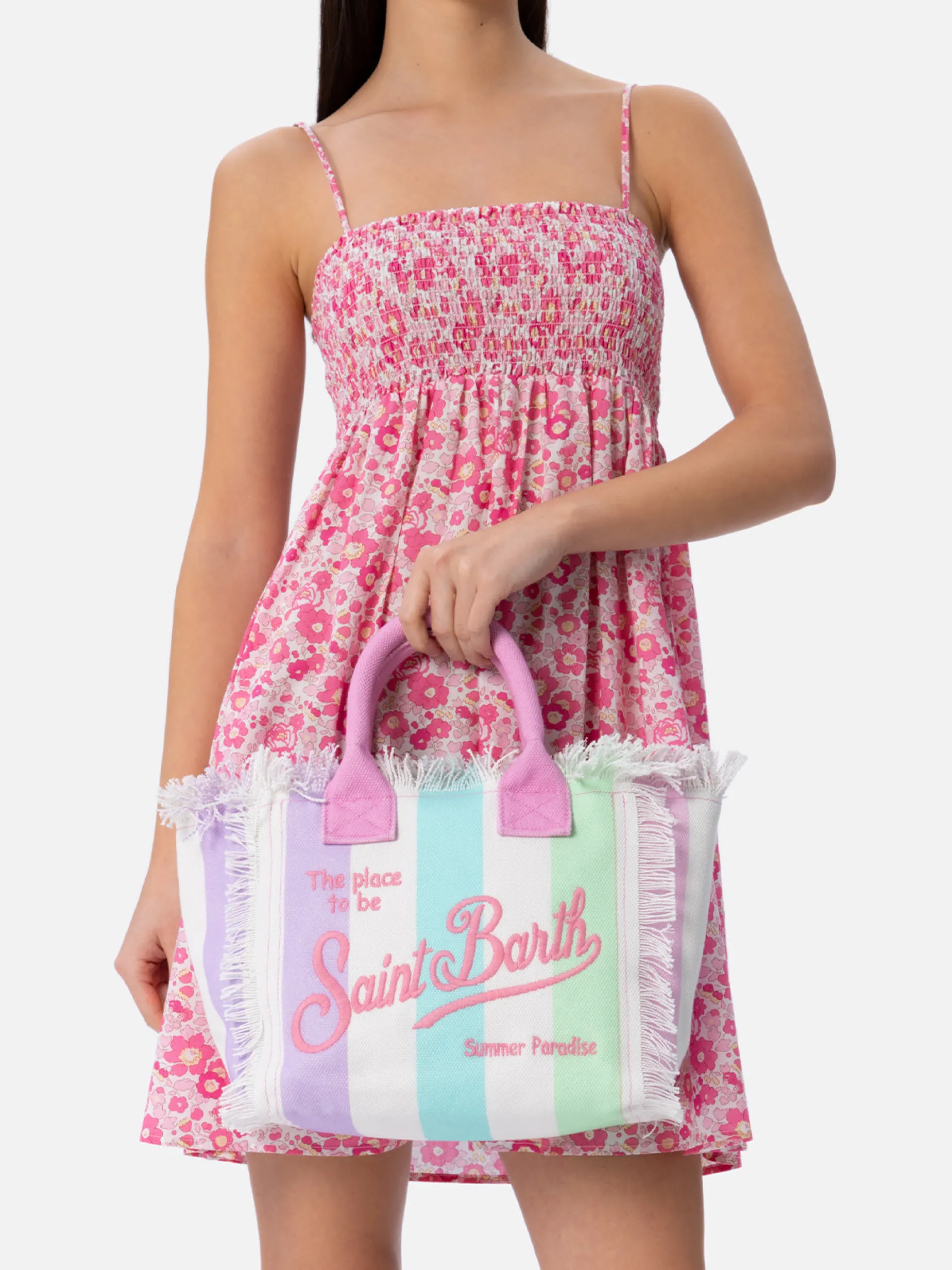 Gestreifte Colette-Handtasche aus Baumwollcanvas