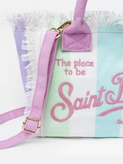 Gestreifte Colette-Handtasche aus Baumwollcanvas