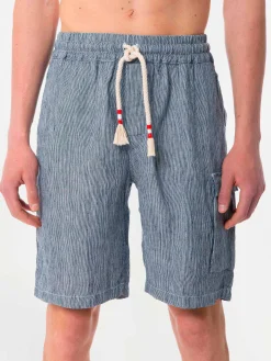Gestreifte Denim-Bermudashorts aus Leinen