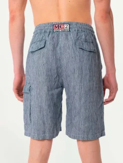 Gestreifte Denim-Bermudashorts aus Leinen