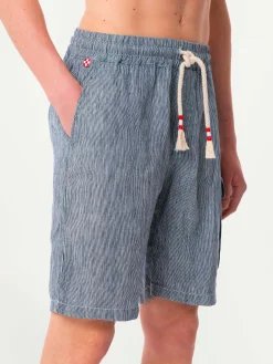 Gestreifte Denim-Bermudashorts aus Leinen