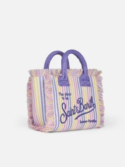 Gestreifte Mini-Kosmetiktasche aus Frottee mit Prägung