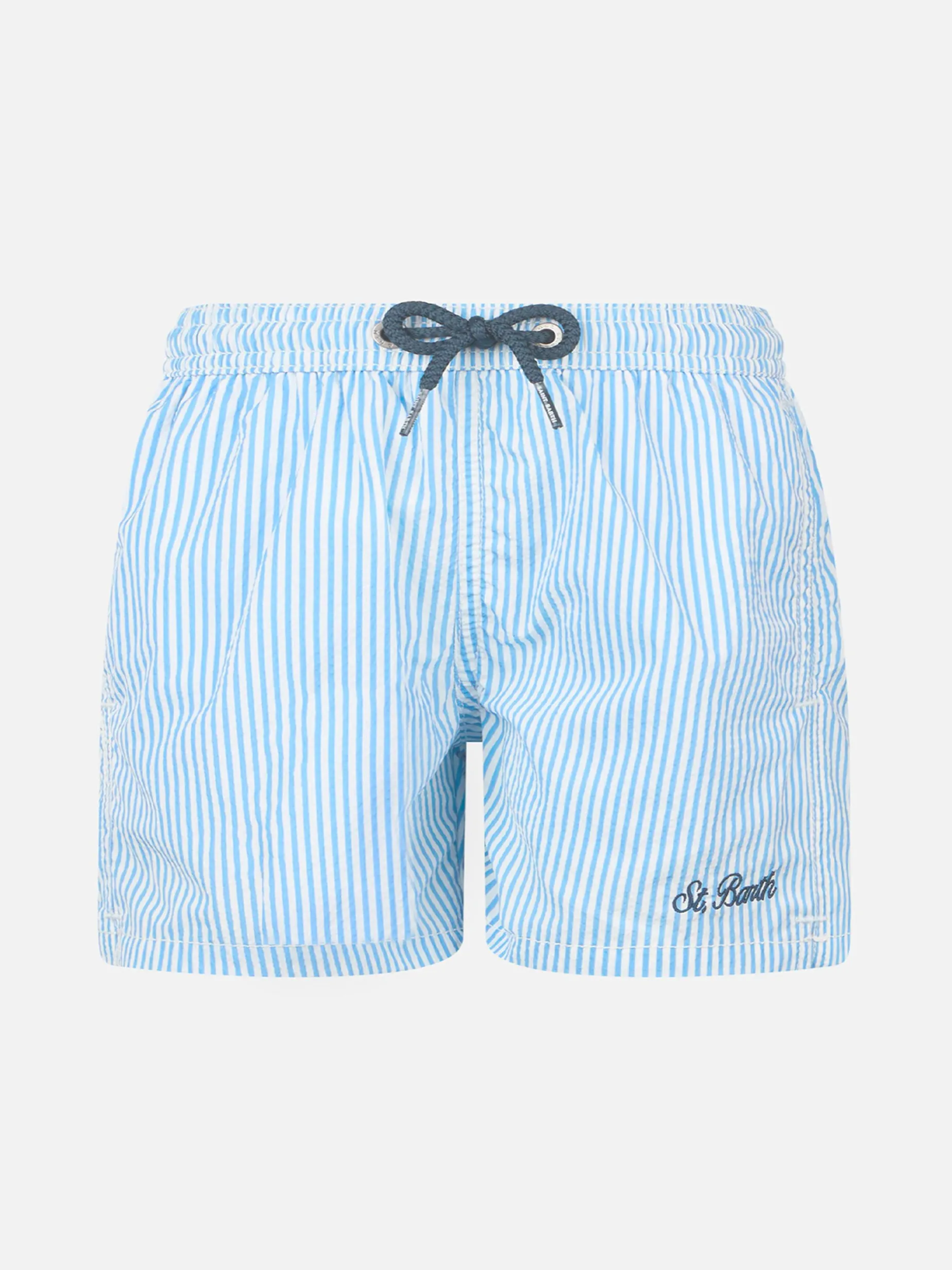 Gestreifte mittellange Seersucker-Badeshorts für Jungen Patmos Jr