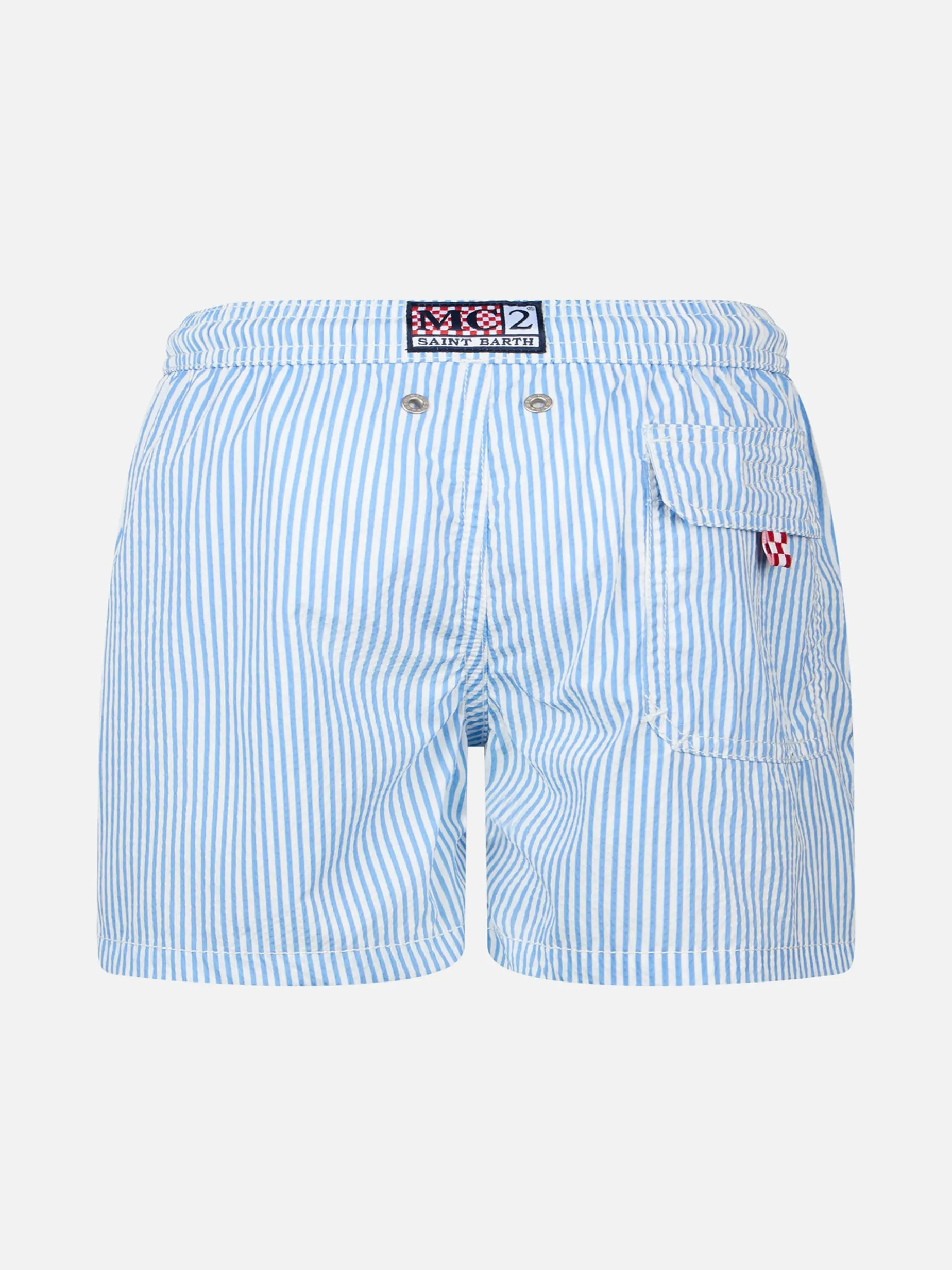 Gestreifte mittellange Seersucker-Badeshorts für Jungen Patmos Jr