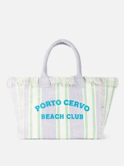 Gestreifte Vanity-Einkaufstasche aus Baumwoll-Canvas von Porto Cervo Beach Club