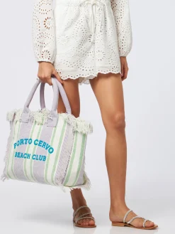 Gestreifte Vanity-Einkaufstasche aus Baumwoll-Canvas von Porto Cervo Beach Club