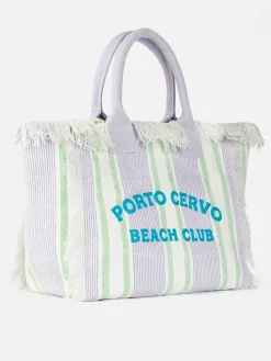 Gestreifte Vanity-Einkaufstasche aus Baumwoll-Canvas von Porto Cervo Beach Club