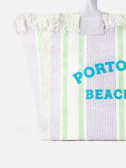 Gestreifte Vanity-Einkaufstasche aus Baumwoll-Canvas von Porto Cervo Beach Club