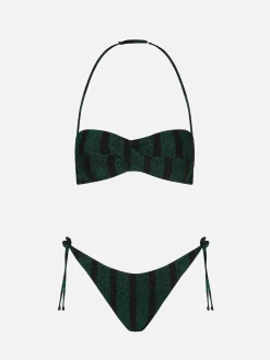 Gestreifter Balconette-Bikini für Damen aus Lurex