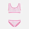 Gestreifter Crinkle-Bralette-Bikini für Mädchen mit Paspelierung