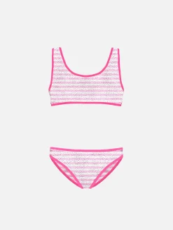 Gestreifter Crinkle-Bralette-Bikini für Mädchen mit Paspelierung