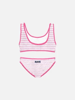 Gestreifter Crinkle-Bralette-Bikini für Mädchen mit Paspelierung