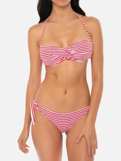 Gestreifter, drapierter Bandeau-Bikini
