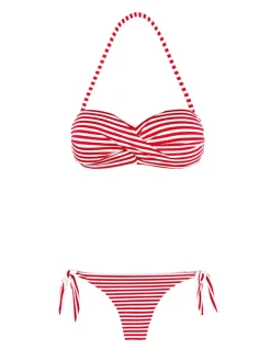 Gestreifter, drapierter Bandeau-Bikini