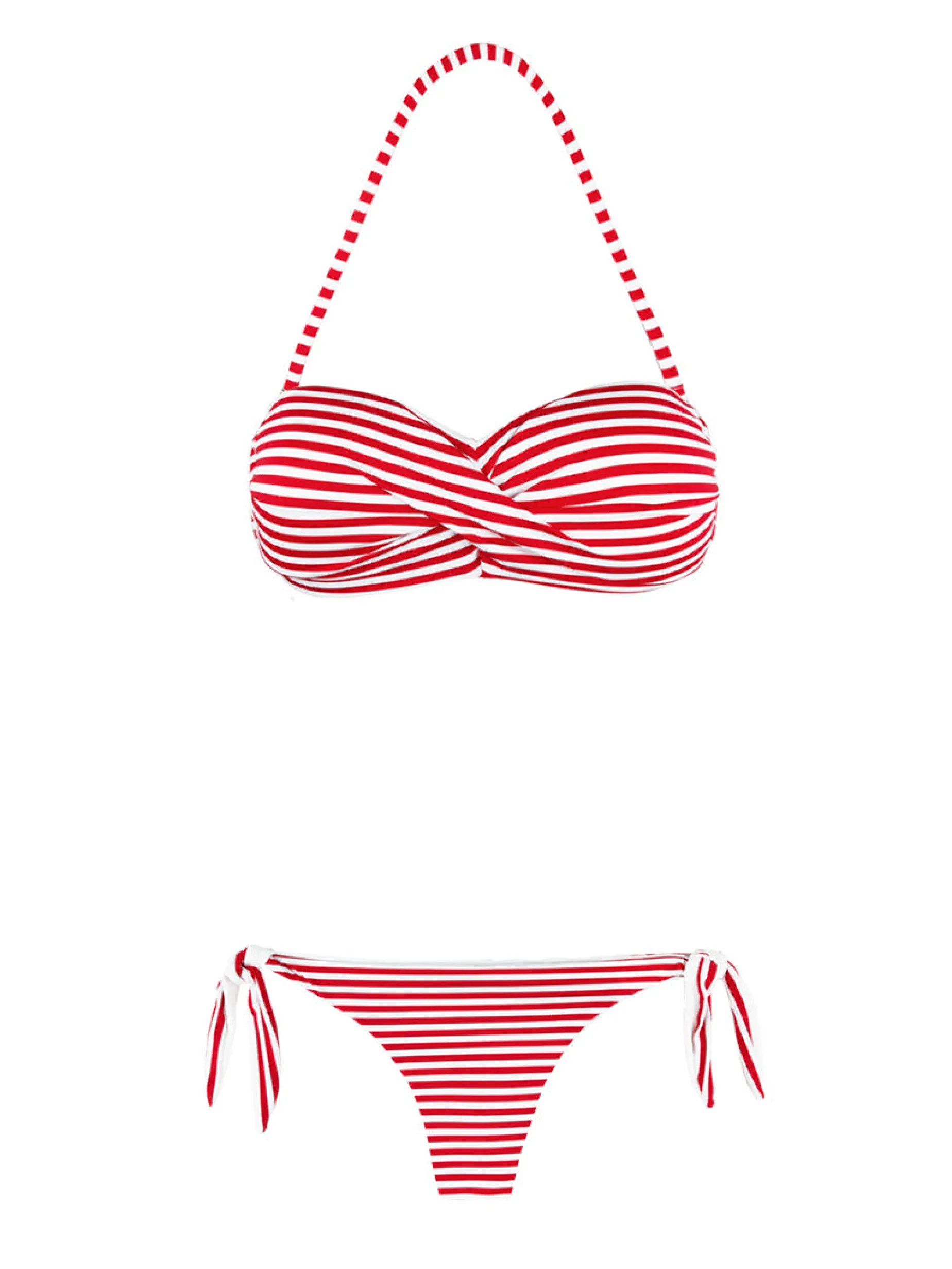 Gestreifter, drapierter Bandeau-Bikini
