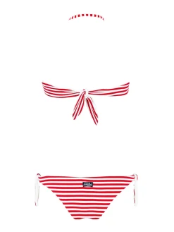 Gestreifter, drapierter Bandeau-Bikini